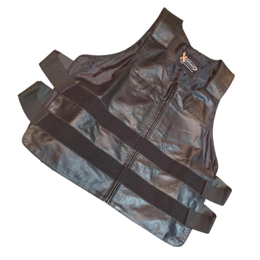 Xelement Bulletproof Style Hook & Loop Front Zipper Black Leather Vest SZ Small - Picture 10 of 16